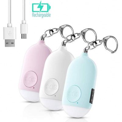 China Colorful Led Backup 130DB USB Alarm Device Rechargeable Personal Security Alarm Key Chain For Student AM-1 for sale