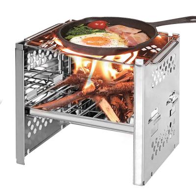 China Folding Stainless Steel Wood BBQ Grill Wood Stove Adjustable Height Camping Outdoor Portable MINI for sale