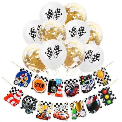 China Car Party Hanging Decorations Set Racing Happy Birthday Banner Wrapping Balloons For Car Party Supplies for sale