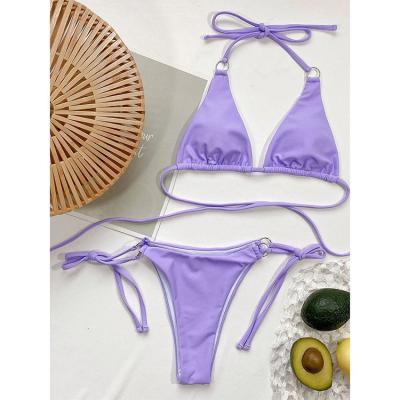 China New Arrival Women's Sexy Bikini Plus Size Set Biquini 2022 Crisscross Ring Linked Women's Purple Swimwear Swimwear Summer Beachwear Ruched for sale