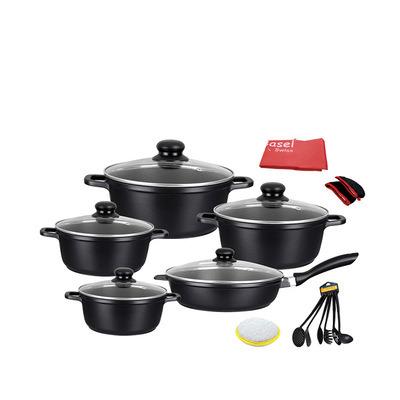 China Sustainable Suitable For All Nonstick Stove Top Cookware Set Black 21pcs Cookware Sets Kitchenware for sale