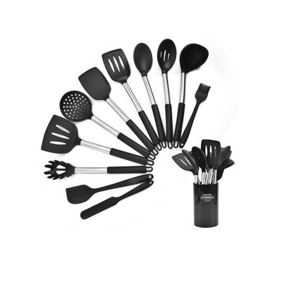 China New Sustainable Kitchen Cooking Silicone Kitchenware Set Stainless Steel Tube Handle Cooking Tools Non-Stick Spatula Spoon Set for sale