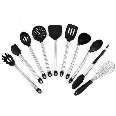 China Sustainable Hot Sale Silicone Kitchen Utensils Set Stainless Steel Tube Handle Heat Resistant Non-Stick Cookware Set 10 Pieces for sale