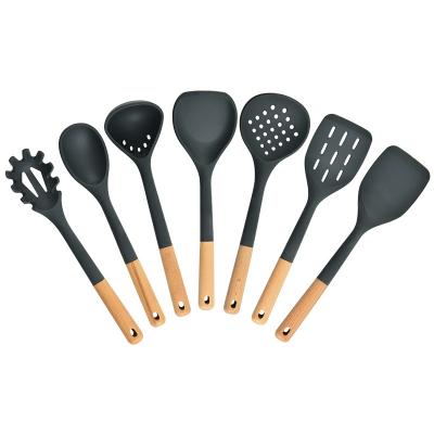 China Durable Silica Gel Wooden Handle Silicone Spatula Cookware 7 Sets Non Stick Kitchen Cooking Spoon Spatula for sale