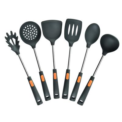 China Viable Silicone Kitchenware Set 6 Pieces Tube Small Handle Thick Shovel Spoon Set Soup Spoon Frying Shovel for sale