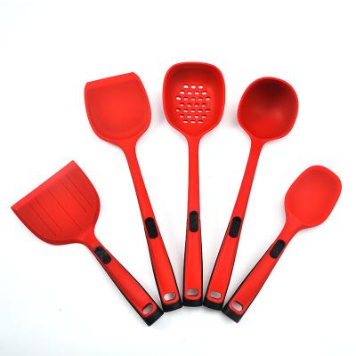 China Viable Hot Selling Silicone Kitchen Cooking Spoon Shovel Set of 5 Pieces Kitchen Utensils Silicone Cookware Set for sale