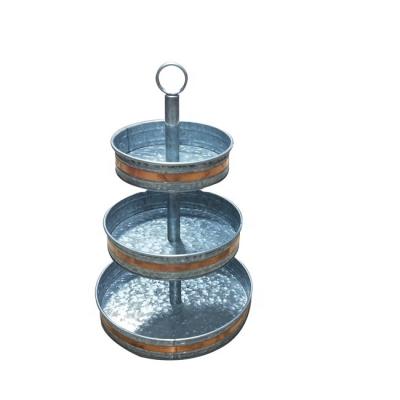 China Viable High Quality Multifunctional Cake Stand Galvanized Farmhouse Style Serving Tray 3-Layer Metal Plate for sale