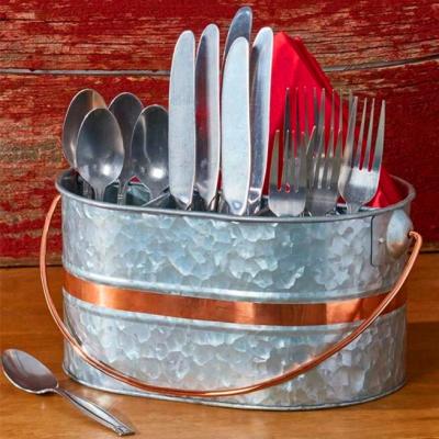 China Stylish Multifunctional Farmhouse Sustainable Countertop Picnic Galvanized Metal Kitchen Accessories Spoon Napkins Knives Cart Rack for sale