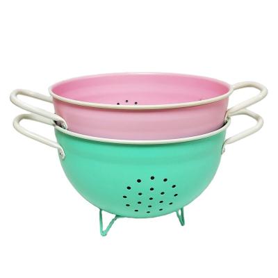 China 0.35mm Galvanized Colander Colander Enamel Splashed Enamel Steel Colander for sale