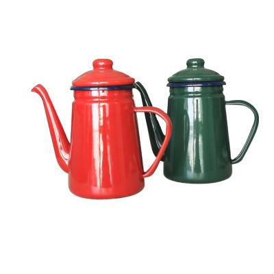 China WITH LID Camping Outdoor Coffee Pot, Hand Drip Enamel Tea Coffee Pot Kettle Boiler Oil and Vinegar Condiment Set for sale