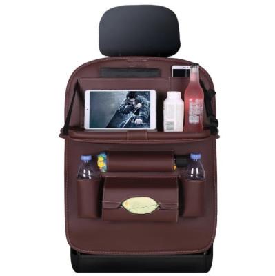 China Multi-Function Foldable Car Storage Bag PU Microfiber Car Backseat Eco-Friendly Leather Organizer Table Bag 6 Storage Pockets for sale