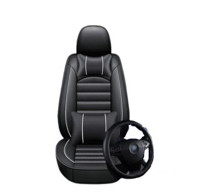 China Factory Full Set Luxury Luxury Leather Car Seat Cover 2Sets/Ctn Match With Headrest Waist Pillow And Steering Cover for sale