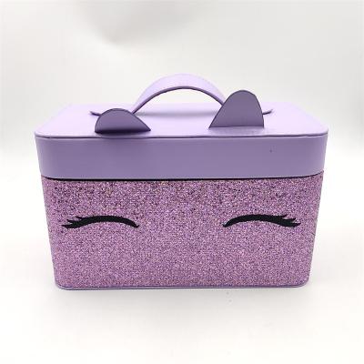 China 2022 New Hot Sale Handmade Popular Cosmetic Box Cute Purple Girl Makeup Box For Brush With Dividers for sale