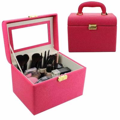 China Fashion PU Beauty Brush Storage Large Capacity Leather Waterproof Makeup Box for sale