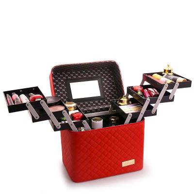 China Large Fashion Lady Double-Layer Fashion Portable Professional Cosmetic Bag And Case for sale