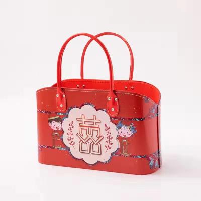 China Fashion Red Wedding Gifts Sundries Magazine PU Leather Packing Picnic Baskets Custom for sale