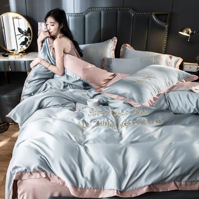 China 2022 OEM Nondisposable New Products Suowei Comfortable 4 Pieces Set Silk Sheets King Size Luxury Comforter Sets Bedding Duvet Cover for sale