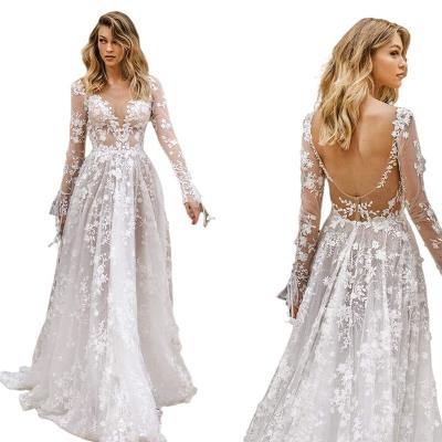 China Hot Direct Cheap Pure Lace Sexy Hot Sale Prom Dress Wedding Long Sleeve Layer Layer Sleeve Evening Dresses for sale