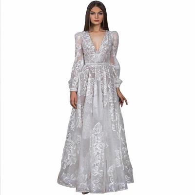 China European and American hot women's style lace embroidery wedding banquet skirt sequin embroidered border evening dress sheer layer for sale