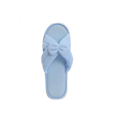 China Breathable Hot Selling Soft Butterfly Knot Plush Open Toe Hotel Slippers For Women for sale