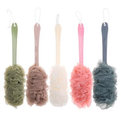 China EXFOLIATE Newest Selling Soft Comfort Mesh Shower Bath Flower Brush With Plastic Handle for sale