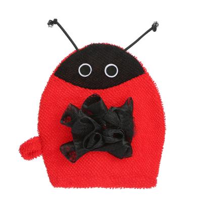 China EXFOLIATING high quality soft comfortable kids pour exfoliating bath mitts cartoon ladybug bath gloves for sale