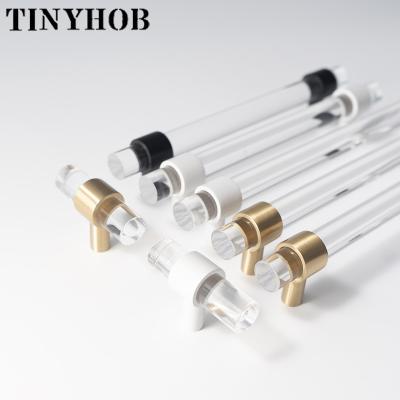 China Various Sizes Acrylic+brass Modern Transparent Drawer Knobs White Bar Handle Bathroom T Pulls Cabinet Door Handle Pull for sale