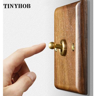 China 220V 10A Retro Vintage Lamp Switch Panel 1/2/3/4Gang 2Way Style 86mm SW-011 Brass Brass Wood + Nut Switch Key Toggle Rocker Switch for sale