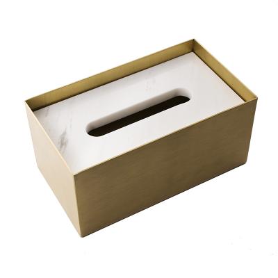 China Nordic Creative Design Brass+Marble Box Tissue Box Bathroom Towel Container Brass Home Paper Towel HD-0012 for sale