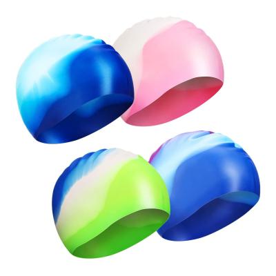 China Non Slip Gradient 100% Silicone Swimming Cap Waterproof for sale