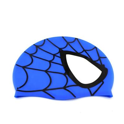 China Spider Pattern Children Waterproof Silicone Swim Cap For Long Hair Short Hair for sale