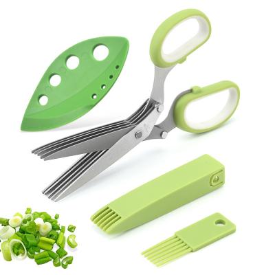 China Ktichen Cutting Stainless Steel Heavy Duty Cut Vegetables Cutting Scissors with 5 Blades Herb Shears for sale