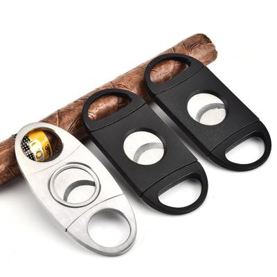 China Eco-friendly Stainless Steel Double Guillotine Cut Round Blades Sharp Classic Comfortable Scissor Head Cigar Cutter for sale