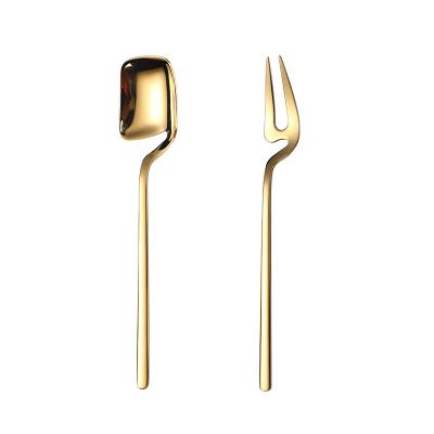 China Viable Portable Camping Silverware Wholesale Gold Stainless Steel Spoon and Fork Flatware Travel Cutlery Set for sale