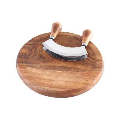 China Viable Reusable Mezzaluna Chopper Set Trays Vintage Distressed Acacia Cutting Board Round Cutting Board Tool for sale