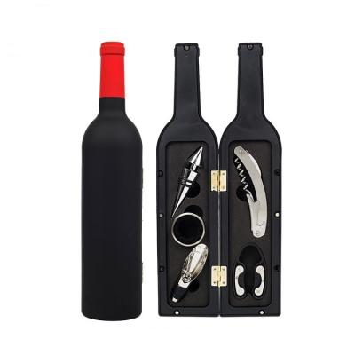 China Reusable Bar Accessories 5 Piece Metal Bottle Opener Wine Set Stainless Steel Bottle Shape Wine Corkscrew Gift Set for sale