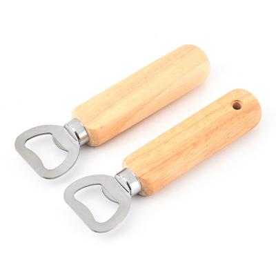 China Sustainable Custom Wholesale White Wood Handle Bartender Metal Beer Wooden Hand Held Wall Mounted Bottle Opener for sale