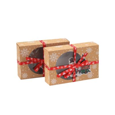 China Recyclable Kraft Paper Box PVC Christmas Window Cookie Packaging Box Pastry Packaging Gift Box for sale