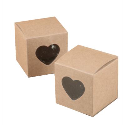 China Recyclable Square Kraft Paper Box Small Food Candy Chocolate Candy Packing Box Gift Box With Heart Shape Clear Window for sale