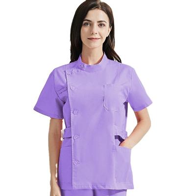 China 2021 Hospital Clothes Women Nursing V-Neck T-shirt Solid Short Sleeve Hospital Operation Scrubs Tops Nurse Uniform for sale