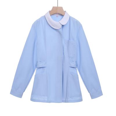 China High quality hospital hospital uniform for female doctors and nurses with winter blue collar with twisted collar for sale