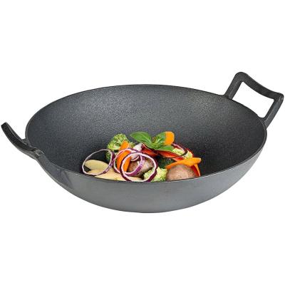 China Best Sustainable Pre Seasoned Heavy Duty Cast Iron Construction Chinese Wok For Amazon for sale