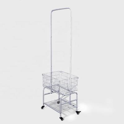 China Foldable Easy To Move Hanger With Basket, Metal Laundry Basket, White for sale