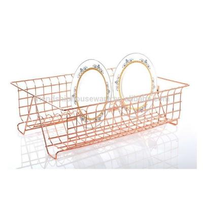 China Sustainable Manufacturer Kitchen Luxury Copper Compact Space Saving Dish Rack for sale