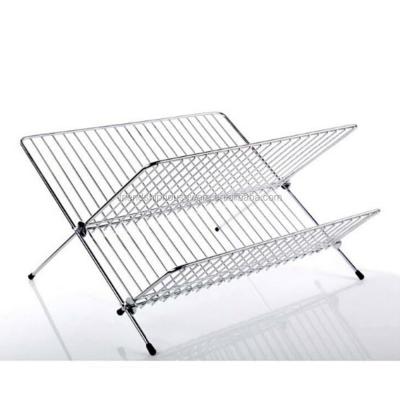 China Sustainable Luxury Chrome Plated Steel X Shape 2 Tier Foldable Shelf Small Dish Drainers for sale