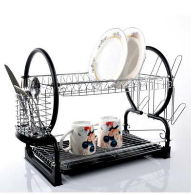 China Sustainable Housewares 2-Tier Dish Drainer With Cup Rack And Cutlery Kitchen Dish Rack for sale