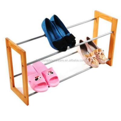 China Easy Assemble Manufacturer Wholesale 2 Tier Solid Wood Shoe Rack for sale