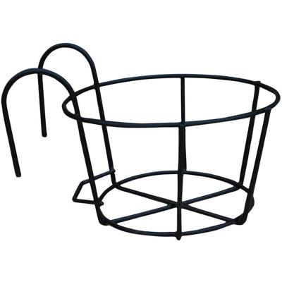 China Stocked hanging flower pot rack, flower pot prop, decorative black metal fence rack, suitable for yard, porch, balcony, garden, for sale