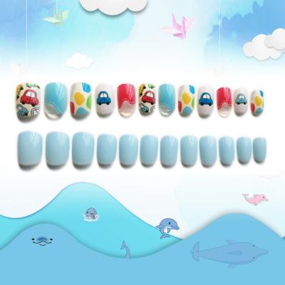 China Non-Toxic ABS Cute Animal Patterns Kids Nail Tips Press On Artificial Nails 24 Pcs Kids Full Cover Square Nail Tips Pre Paste for sale