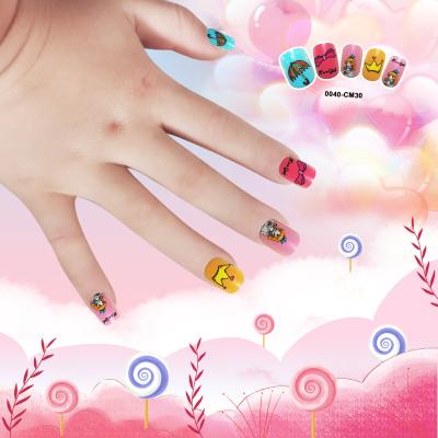 China Non-Toxic 24 Pcs Fake Artificial Nail For Kids Press On Nails Colorful Cute Cartoon Patterns Girls Short Full Square Nail Tips Co for sale